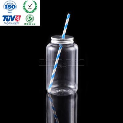 China Hot Sale 500ml Disposable Beverage Beverage Bottle PET Plastic Juice Bottle With Straw for sale