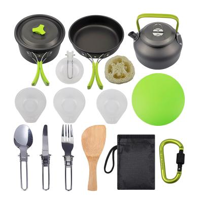 China Portable Amazon Success Cutlery Teapot Frying Pan Cooking Pot Outdoor Hiking Camping Cookware Set for sale