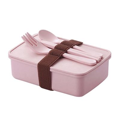 China Bamboo Wheat Stored Straw Insulation Bento Lunch Box Fiber Shop Eco-Friendly Design Creative Online Kitchen Tools With Spoon for sale