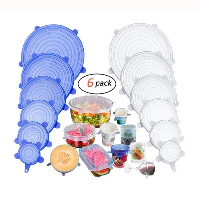 China Non Spill 6 Pack Universal Kitchen Tools 2021 New Product Ideas Food Storage Box Bowl Cover Various Sizes Silicone Stretch Lids for sale