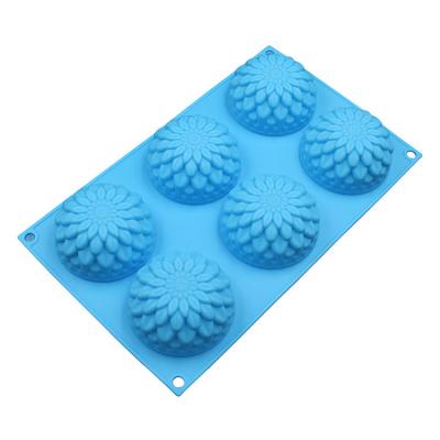 China Amazon Viable 2021 Hot Sale Cake DIY Baking Tool Silicone 6 Holes Flowers Form Ice Cream Chocolate Candy Decoration Mousse Molds Muffin Tray for sale