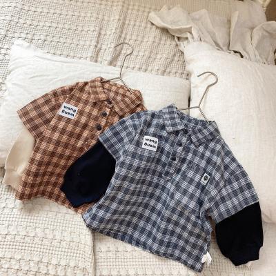 China Breathable winter kids clothes BABY little boys T-shirts tops patch plaid black casual children's clothing wholesale 0815 for sale