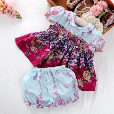 China Wholesale Breathable Summer Kids Smocked Dresses For Girls Clothes Sets 2 Pcs Butterfly Hand Made Children B14765 for sale