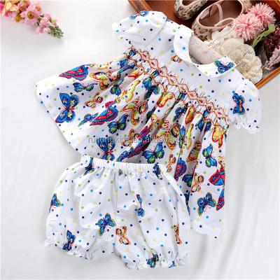 China Wholesale Breathable Summer Kids Smocked Dresses For Girls Clothing Sets 2 Pcs Floral Embroidery Hand Made Kids B14765 for sale