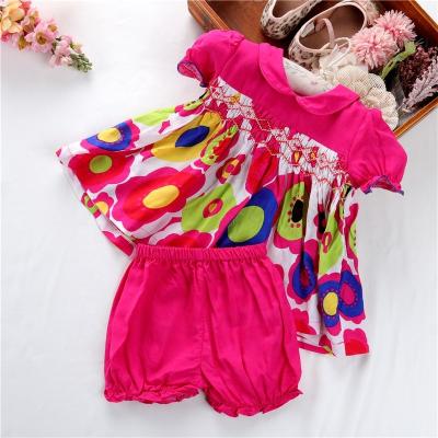 China Wholesale Breathable Summer Kids Smocked Dresses For Girls Clothes Sets 2 Pcs Embroidery Floral Kids Outfits B14765 Hand Made for sale