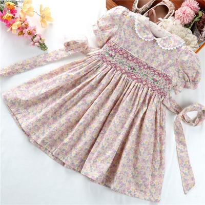 China Wholesale Breathable Kids Clothing Smocked Dress Girls Flower Dresses Handmade Cotton Fashion Boutiques Kids Dress Floral for sale