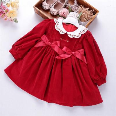 China OEM Spanish Babies Christmas Dress Vintage Breathable Lace Long Sleeve Kids Dresses Red Clothing Boutiques Wholesale Kids Dress for sale