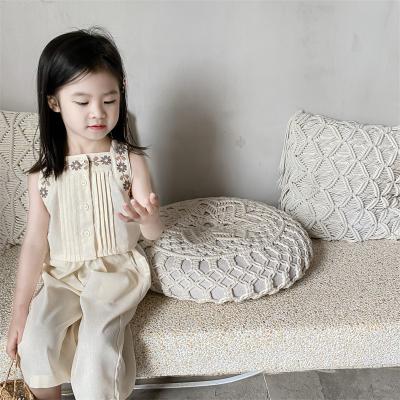 China 2022 Korean Design Viable Infant Shirt Babies With Panty Beige Toddler Kids Embroidery Flower Clothes 0664TZ262048 for sale