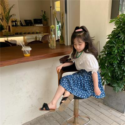 China 2022 Summer Flower Skirt Design Baby Ruffles Shirt Korean Infant White Kids Toddler Breathable Blue Clothing BAX22066026 for sale