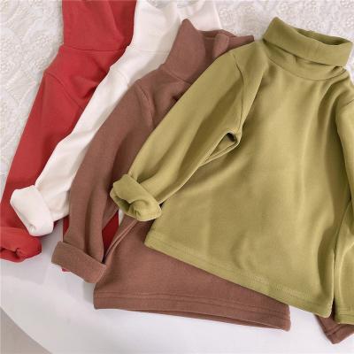 China Anti-wrinkle 2021 Fall Solid Brown Green Infant Babies Under Shirts Toddler Kids Turtle Neck Tops Clothes MK0907029 for sale