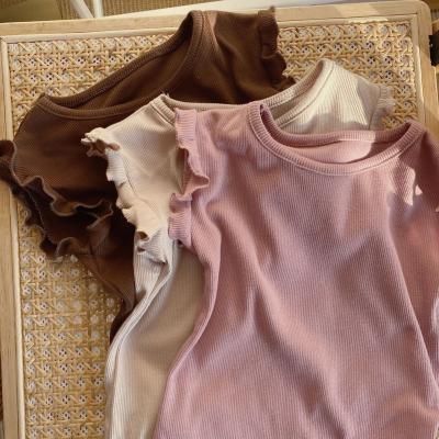 China 2022 Summer Wholesale Baby T-shirt Infant Toddler Short Sleeve Kids Solid Pink Khaki Casual Clothes Sleeveless Tops A2215017 for sale