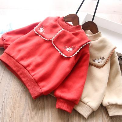 China 2021 winter fall cotton fleece infant fashion clothes 334865039 long sleeve flower embroidery collar flower babies shirt toddler kids clothes 334865039 for sale