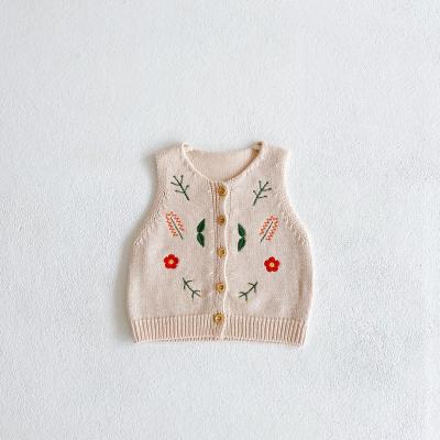 China anti-wrinkle spring autumn new arrival toddler children embroidery flower cardigan solid beige babies knitted jacket casual outfit PP83054035 for sale