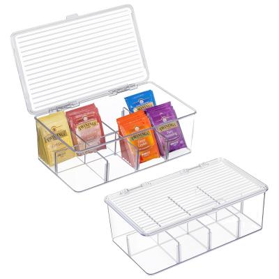 China Transparent Freshness Preservation 8 Grid Tea Bag Storage Box PET Organizer Coffee Sugar Tea Storage Refrigerator Container With Lid for sale