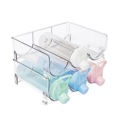 China Sustainable Plastic Water Bottle Organizer Wine Storage Container Kitchen Fridge Water Bottle Storage Dispenser for sale