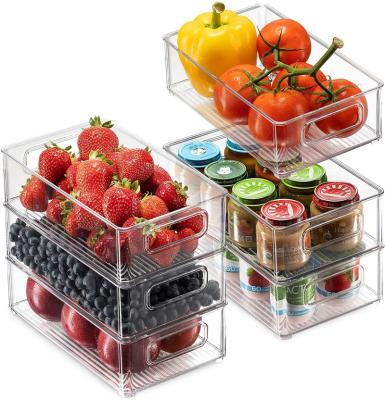 China Freshness Keeping Set Of 6 Refrigerator Organizer Bins Stackable Transparent Kitchen Storage Container With Handle for sale