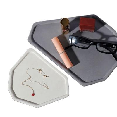 China Geometric Gray Cement Tray Desktop Decoration Concrete Jewelry Storage Tray M22.5*15.5*1.5CM for sale