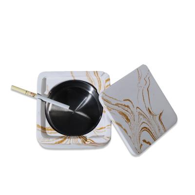 China Home Restaurant Hotel Restaurant Gold Marble Cement Ashtray Home Table Concrete Ash Tray With Cover for sale