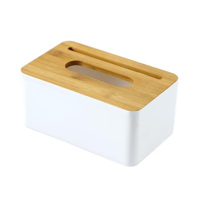 China Viable multi-functional bamboo plastic remote control storage box and wooden cover tissue box desktop household for sale