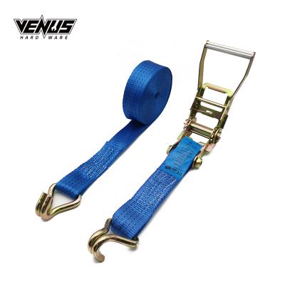 China Heavy Duty High Tensile Tensioner Cargo Lashing Double Belt Hooks Tie Down Blue Polyester Ratchet Link Strap for sale