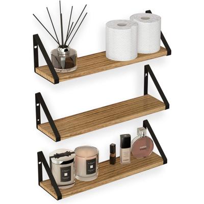 China (Height) Adjustable Floating Shelves Wall Mounted Storage Shelf Unit Set of 3, Laundry & Bathroom, Natural Burnt Rustic Wood Wall Decor with for sale