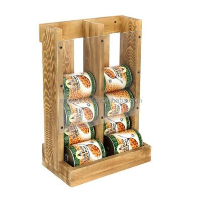 China (Size)Adjustable Rustic Wood and Box Brown Acrylic Wall Mounted or Tabletop Stacking Organizer Dispenser Rack, Holds 12 Canned Foods or Cans of Soda for sale