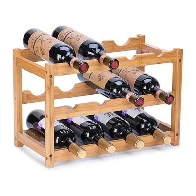 China America Industrial Countertop 12 Bottle Wine Storage Rack Rods Table Wire Bamboo Wood Wine Rack for sale