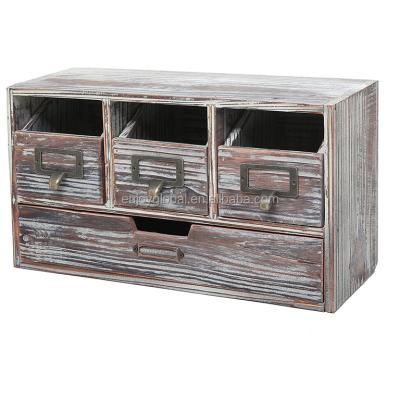 China (Size) Adjustable Rustic Burnt Desk Organizer Drawers, Multi Compartment Craft Supplies Wood Office Storage Cabinet for sale