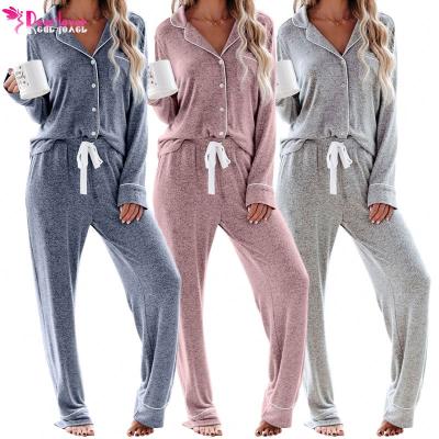 China Womens 2 Pcs Thermal Winter Long Sleeve Pajama Set High Quality Button Down Pajamas for sale