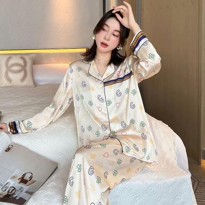 China QUICK DRY Printing Spring/Ice Lady Pajamas Autumn Korean Women's Sleepwear Lovely Silk Home Clothes Luxury Night Suit Long Sleeve Pants for sale