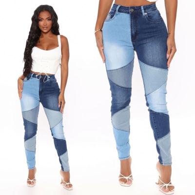 China 2021 autumn fashion ladies jeans viable women patchwork bodycon denim jeans high waist jeans women pants for sale