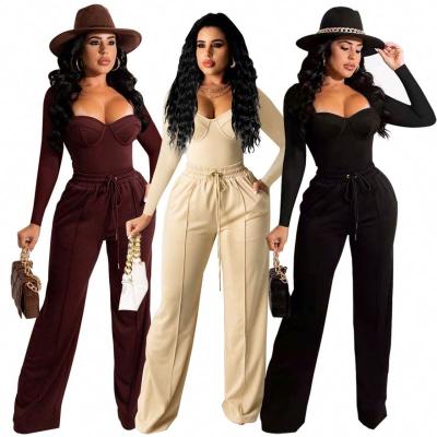 China Anti-pilling best-selling women clothes 2021 long sleeve temperament casual solid color two-piece pants sets women two-piece set for women for sale