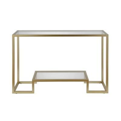 China FREE SAMPLE Modern Metal Gold Glass Top Console Table With Chrome Frame Shelf for sale