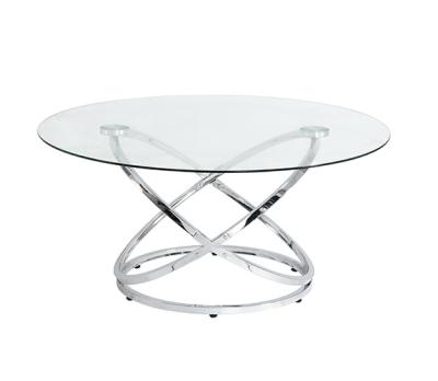 China Modern Free Samples High Quality Round Glass Coffee Table For Living Room Clear Chrome Top Low Coffee Table for sale