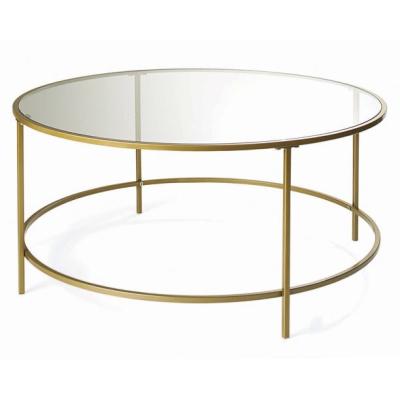 China Wholesale Bestselling Modern Round Glass Coffee Table For Living Chrome Base Gold Center Coffee Table for sale