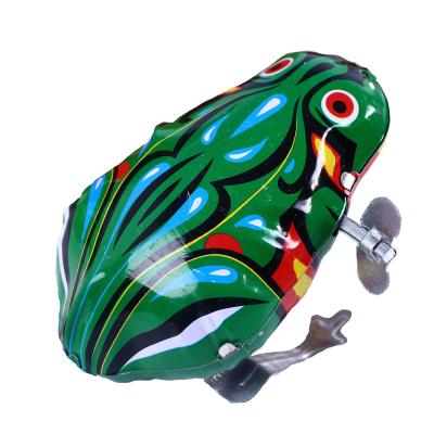 China Metal Kids Classic Nostalgic Toy Wind Up Clockwork Toys Vintage Green Frog Bounce Jumping Stirring Toys for sale