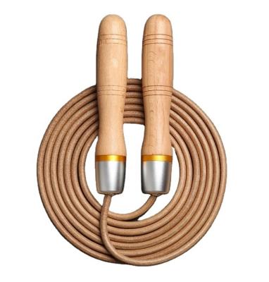 China Speed ​​Wood Leather Gold Handle Jump Ropes With Wood Handle For Beginner for sale