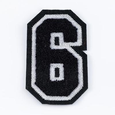 China Viable Wholesale Quality Sew On Logo Towel Embroidered Black Chenille Number Patches for sale