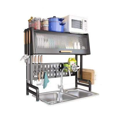 China Workable Dustproof Cabinet Door Sink Frame Can Be Retractable Kitchen Row Vertical Dish Rack Two Layers Drain Storage for sale