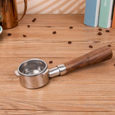 China Wooden Espresso Portafilter 54mm Bottomless Stainless Steel Handle 3 Ears Coffee Nut Tool Viable For Breville for sale