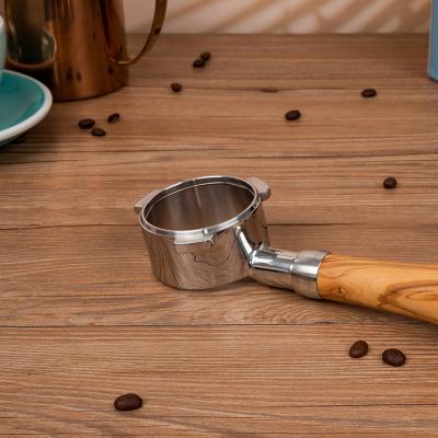 China Espresso Tool Bartender Stainless Steel 3 Ears Bottomless Coffee Viable Olive Wood Handle 54mm Portafilter for sale