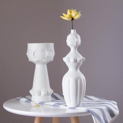 China Unique Ceramic Modern Decor Matte White Human Face Vases Flower Vase Art Decoration Nordic Modern Ceramic Vases Sculpture Items for sale