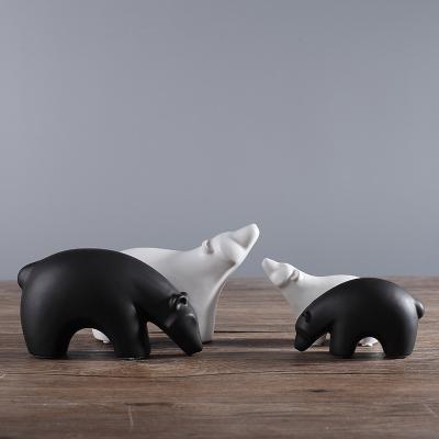 China Ceramic Crafts Matte Home Decoration Animal Sculpture Art Polar Bear Statue White Of Black Creative Simple Modern Nordic Europe for sale