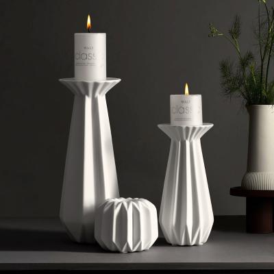 China White Ceramic Wedding Home Unique Nordic Modern Geometric Candlestick Decoration Creative Candle Holder Style For Candlestick for sale