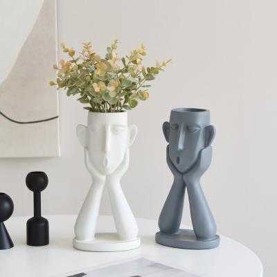 China European Flower Vase Head Face Abstract Carving Face Table Human Resin Wholesale Nordic Indoor Home Decorations Crafts Ornaments for sale