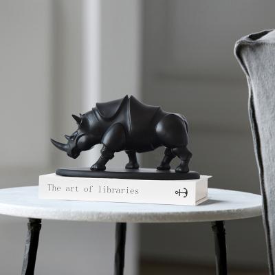 China Nordic modern home decorations geometric black and white resin rhinoceros figurines sculpture animal ornament for sale