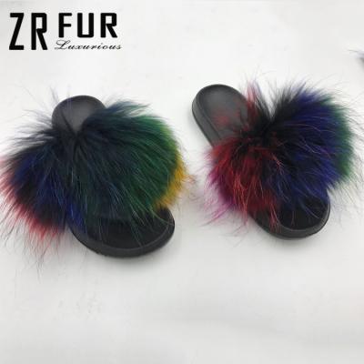 China Wholesale Natural Fox Fur Slippers Fuzzy Real Fur Slide Sandals Fashion Trend Factory Fox Fur Slippers for sale