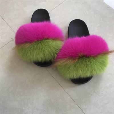 China Fox Fur Slippers Multi Color Anti-Smell Anti-Smell Fluffy Sandals Real Slippers For Girls for sale