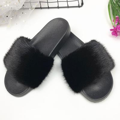 China Fashion Trend Custom Letters Logo Women Real Mink Fur Fashion Trend Slippers Slippers With Cheap Price for sale