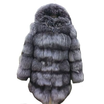 China Women's Medium Silver Fox Fur Coat Hooded Anti-Shrink Long Collar Anti-Shrink Fur Winter Warm Jacket Clothing for sale